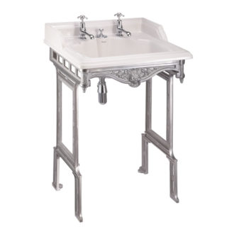 Burlington Classic 65cm basin with invisible overflow and brushed aluminium basin stand-0