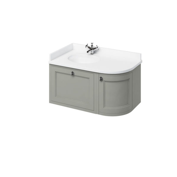 Wall Hung 980 Curved Dark Olive Unit, Basin & Minerva Worktop (White, Black Granite or Carrara White Available)-0
