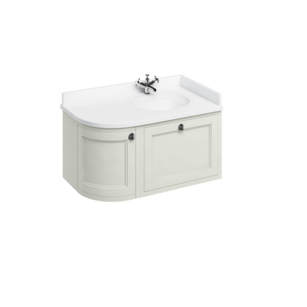 Wall hung 100 curved corner vanity unit right hand - sand and minerva white worktop with integrated white basin -0