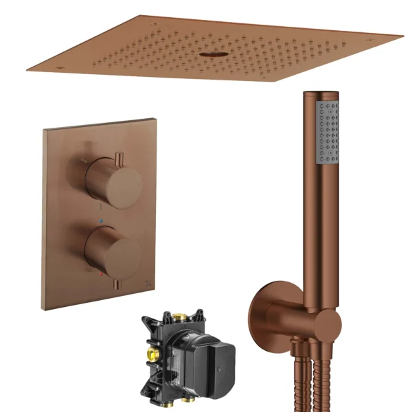Crosswater MPRO Crossbox 3 Outlet Thermostatic Shower Valve With Stream-Rainfall Overhead and Pencil Handset Kit