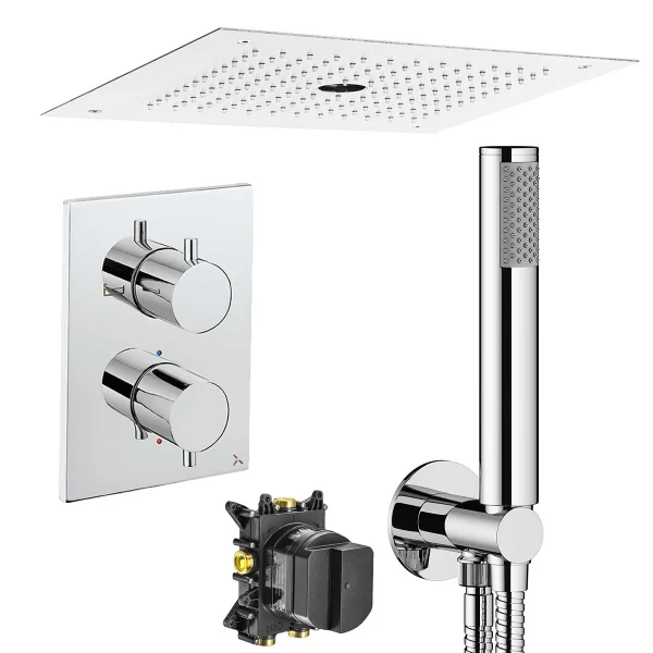 Crosswater MPRO Crossbox 3 Outlet Thermostatic Shower Valve With Stream-Rainfall Overhead and Pencil Handset Kit - Image 4
