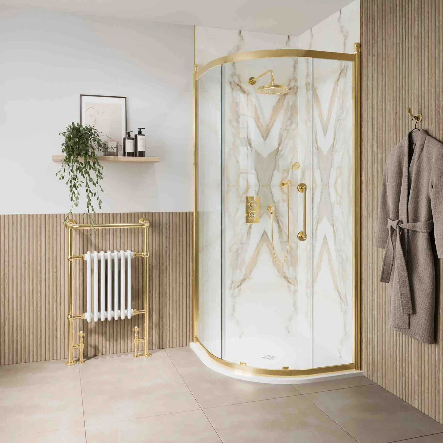 Burlington Classique Quadrant Sliding Shower Door - Gold - Image 3