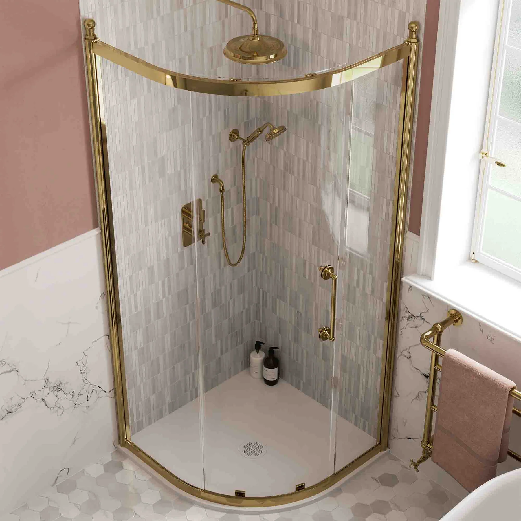 Burlington Classique Quadrant Sliding Shower Door - Gold - Image 2