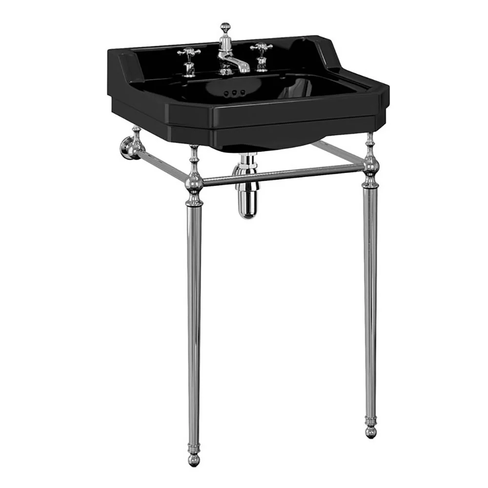 Burlington Jet Edwardian 56cm Black Rectangular Basin With Wash Stand