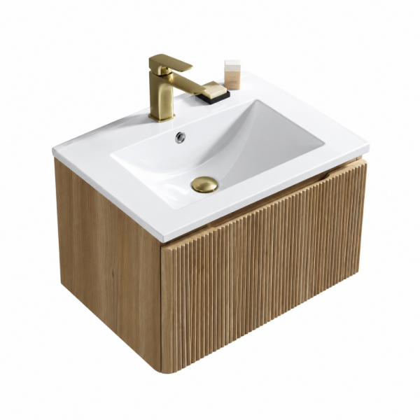 Flauto 600mm Fluted Wall Hung Vanity & Ceramic Gloss Coperta Basin