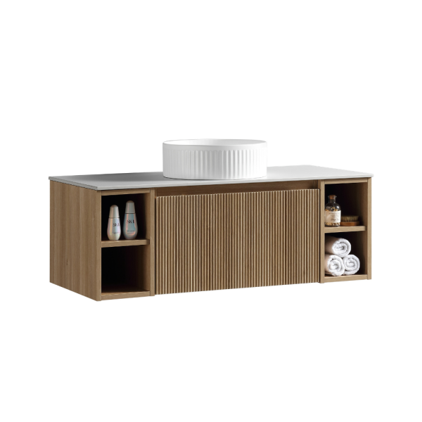 Flauto 1-Drawer Wall Hung Vanity Unit with 2 Side Storage Boxes & Sintered Stone Countertop