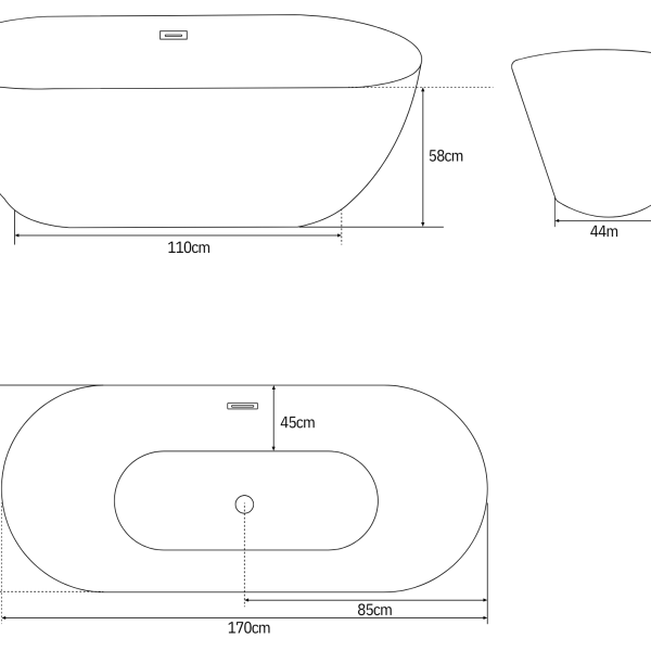 Monaco Acrylic Freestanding Double Ended Bow Bath with Stainless Steel Frame – 1700x750x580mm - Image 2