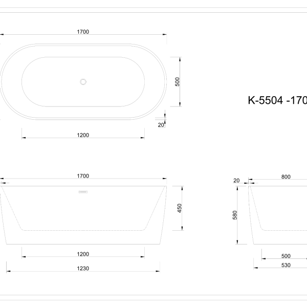 Paris Acrylic Double Ended Freestanding Bath with Stainless Steel Frame - 1700x750x580mm - Image 2