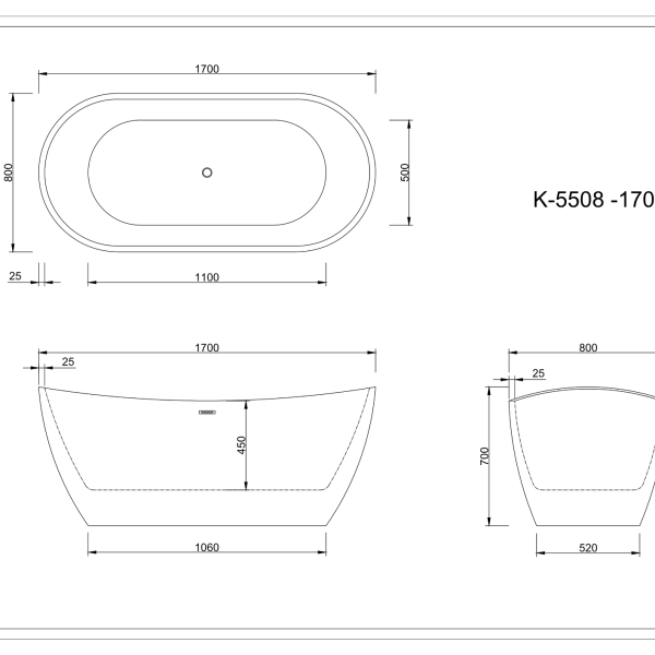 Vienna Acrylic Double Ended Raised Freestanding Bath with Stainless Steel Frame – 1700x800x700mm - Image 2