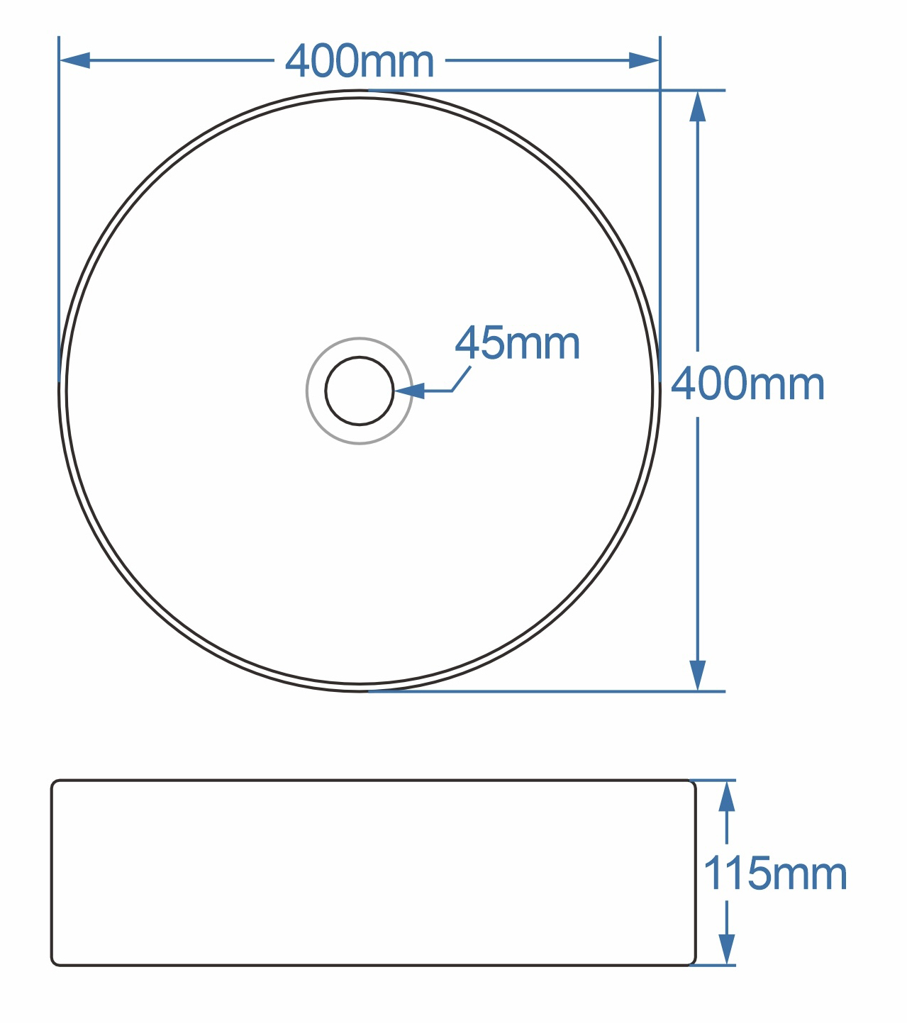 Tailored Orca Round Countertop Basin 400mm Black/White - Image 3